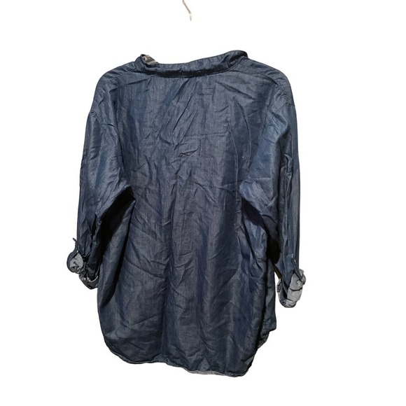 Bandolino Shirt Women's Size M Blue Denim Stand-Up Collar Long Sleeve Cotton - Picture 2 of 6